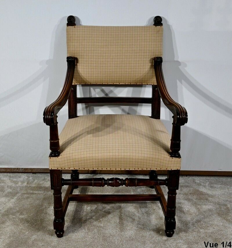 Walnut Armchair, Known As Bout De Table, Renaissance Style   Late 19th Century photo 2360.76
