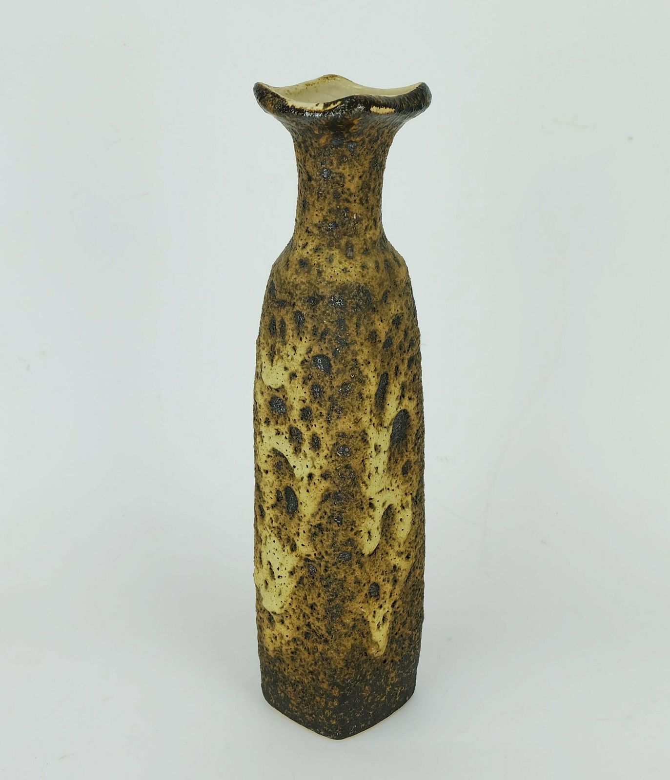 Fat Lava Vase Marius Van Woerden Vest Pottery Netherlands Brown And Beige Fat Lava Glaze photo for sale