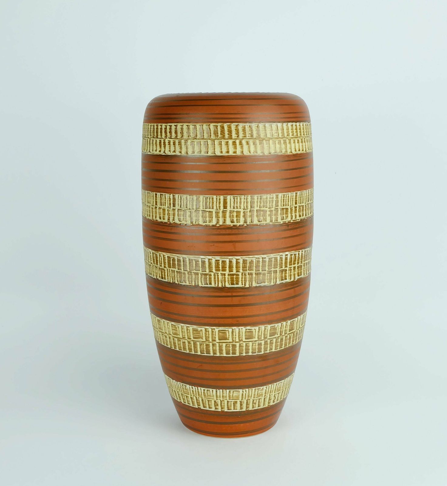 West German Mid Century Vase Duemler & Breiden Model 166 30 Relief And Stripe Decor 1950s 1960s Wgp photo for sale