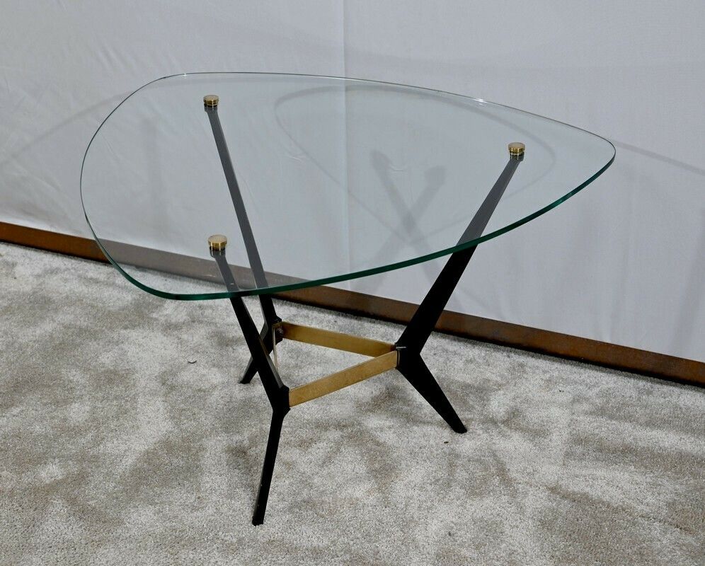 Small Glass And Metal Coffee Table – 1980s photo for sale