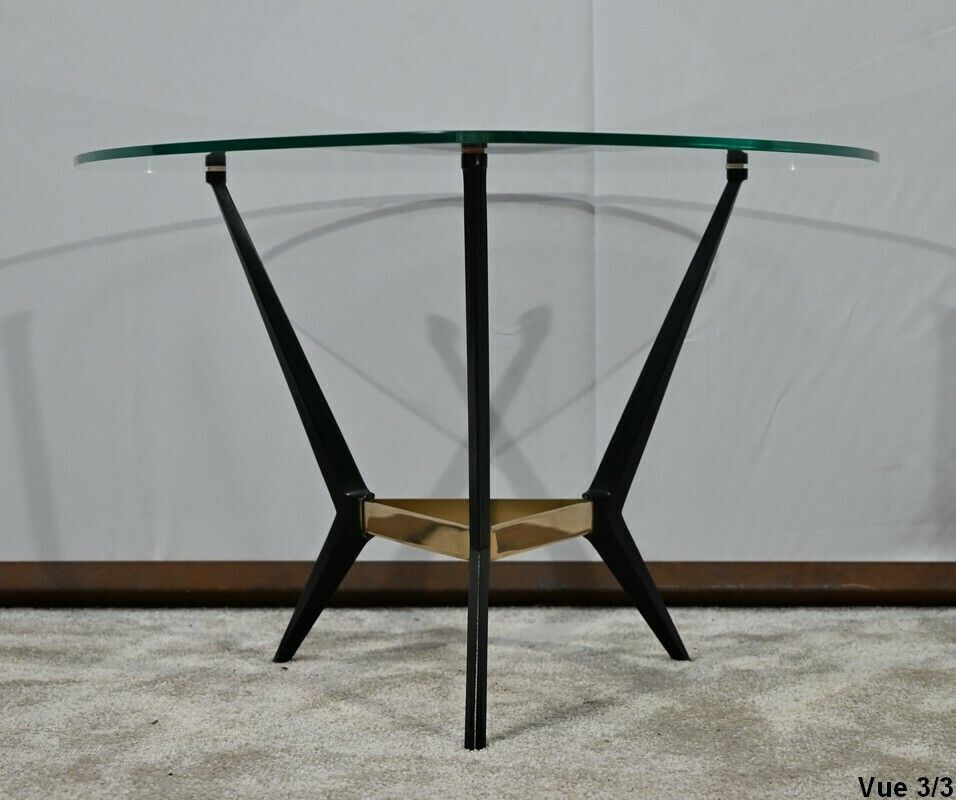 photo vinterior Small Glass And Metal Coffee Table – 1980s