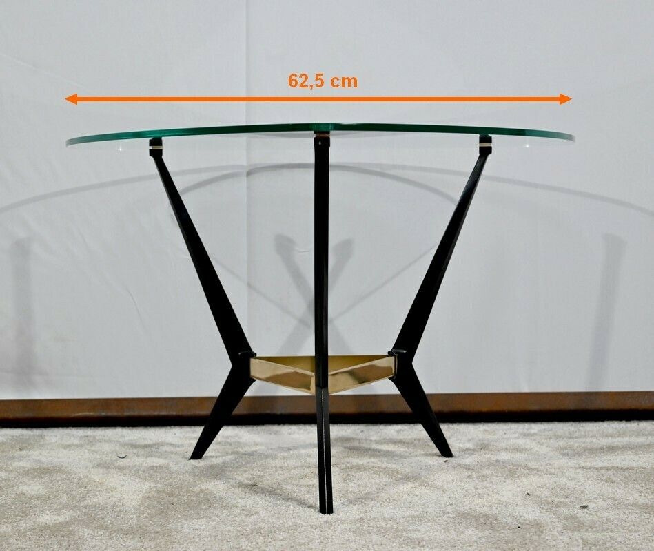 photo vintage Small Glass And Metal Coffee Table – 1980s