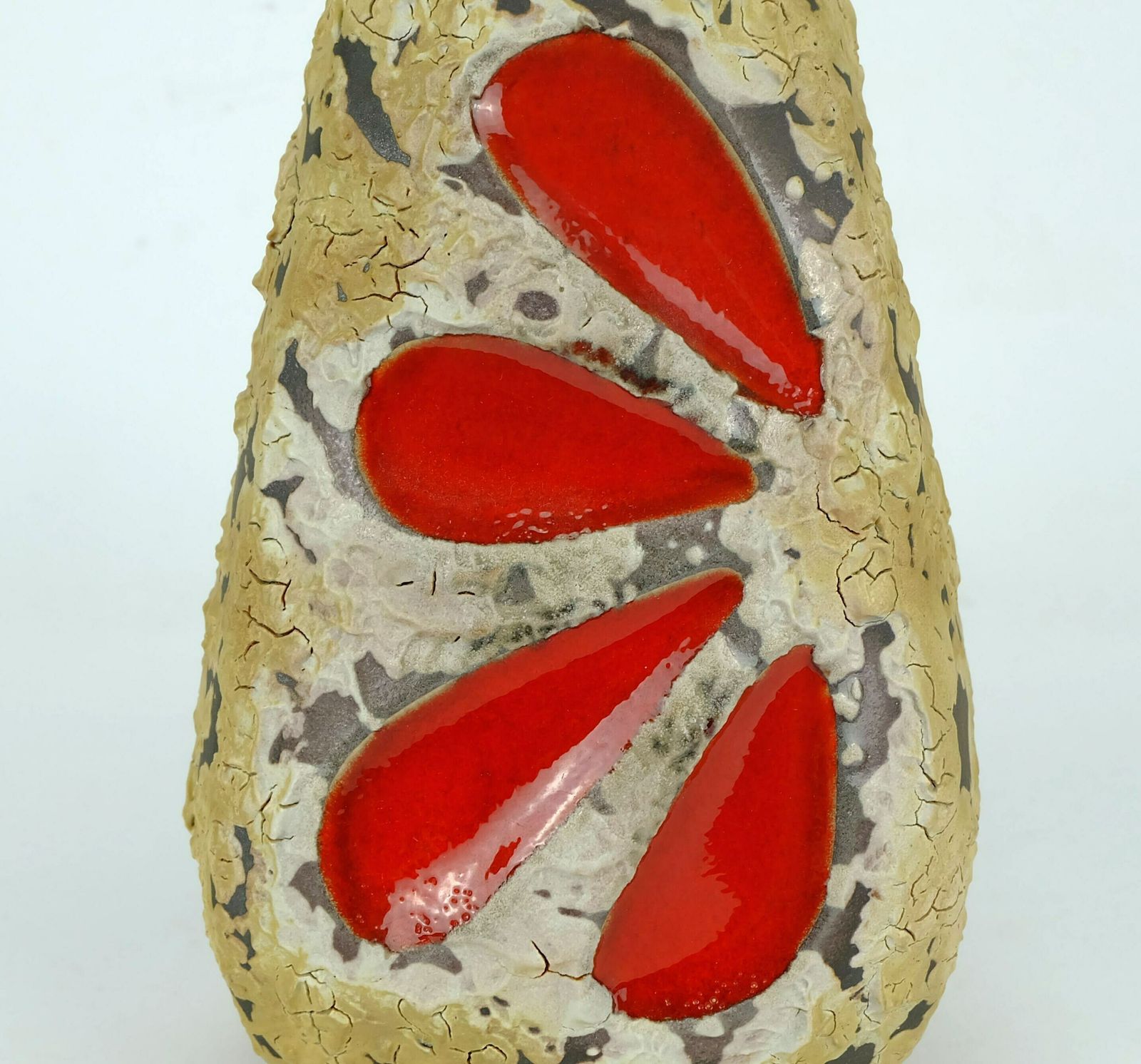 photo furniture Mid Century Fat Lava Vase Es Keramik Wgp Brown Beige Glaze Red Leaf Pattern