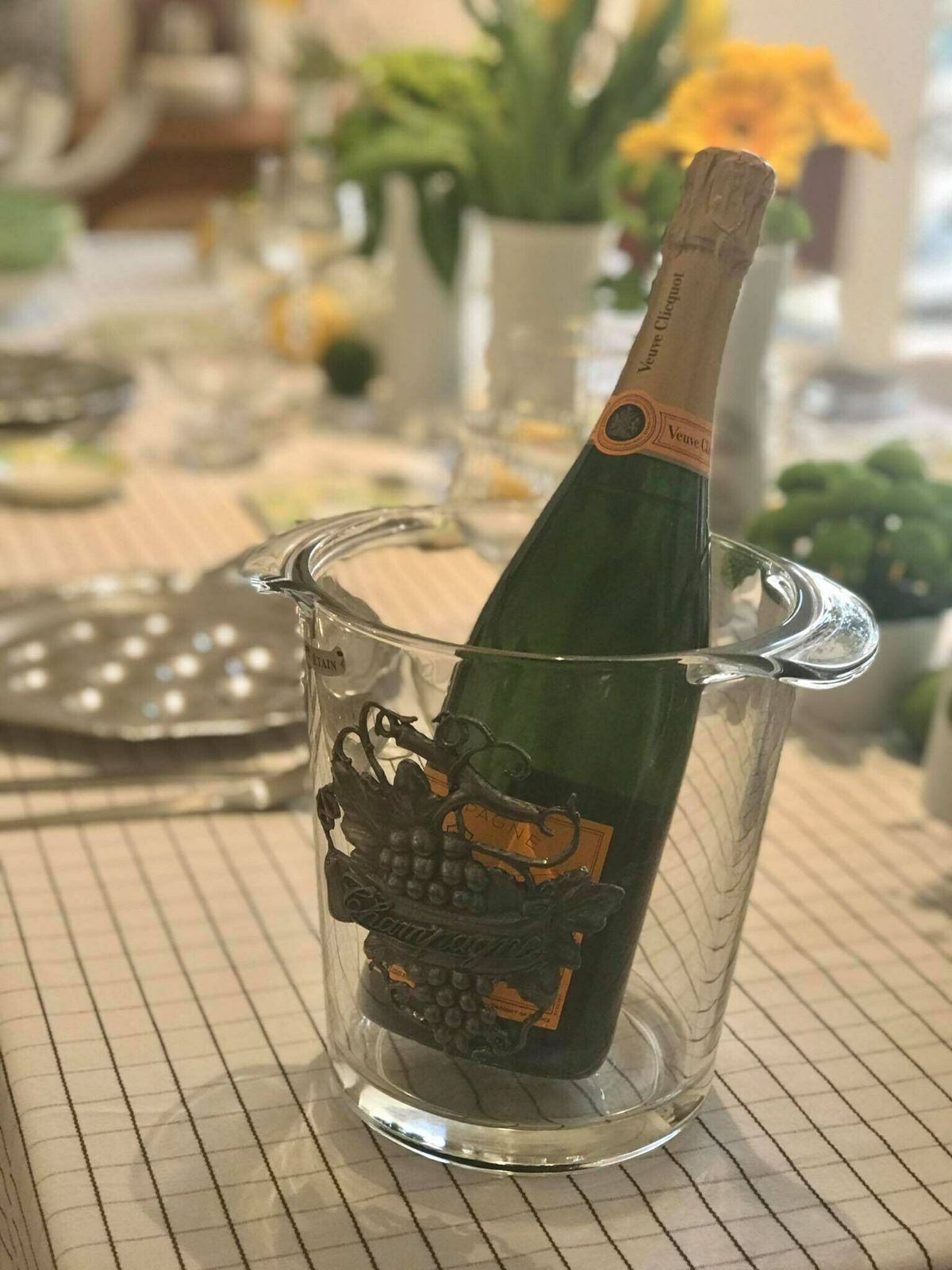 photo for sale Champagne Emmer Van Zwaar Glas Met Tinnen Accessoires – Decoratief Verzamelobject, Ijsemmer, Cadeau Voor Koppels, Bruiloft, Kerst, Bruidsmeisje, Bardecor