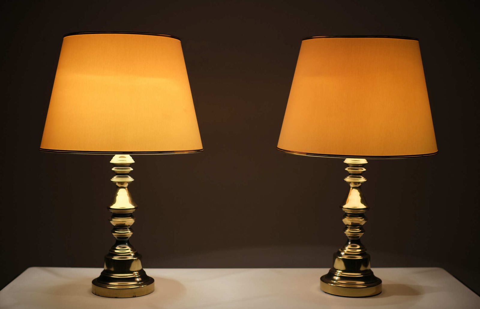 Hollywood Regency Brass Table Lamps, USA, 1970s, Set Of 2 photo vintage