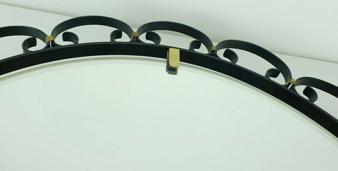 Round Mid Century Modern Illuminated Wall Mirror With Iron And Brass Frame Hillebrand 1960s photo 408.089