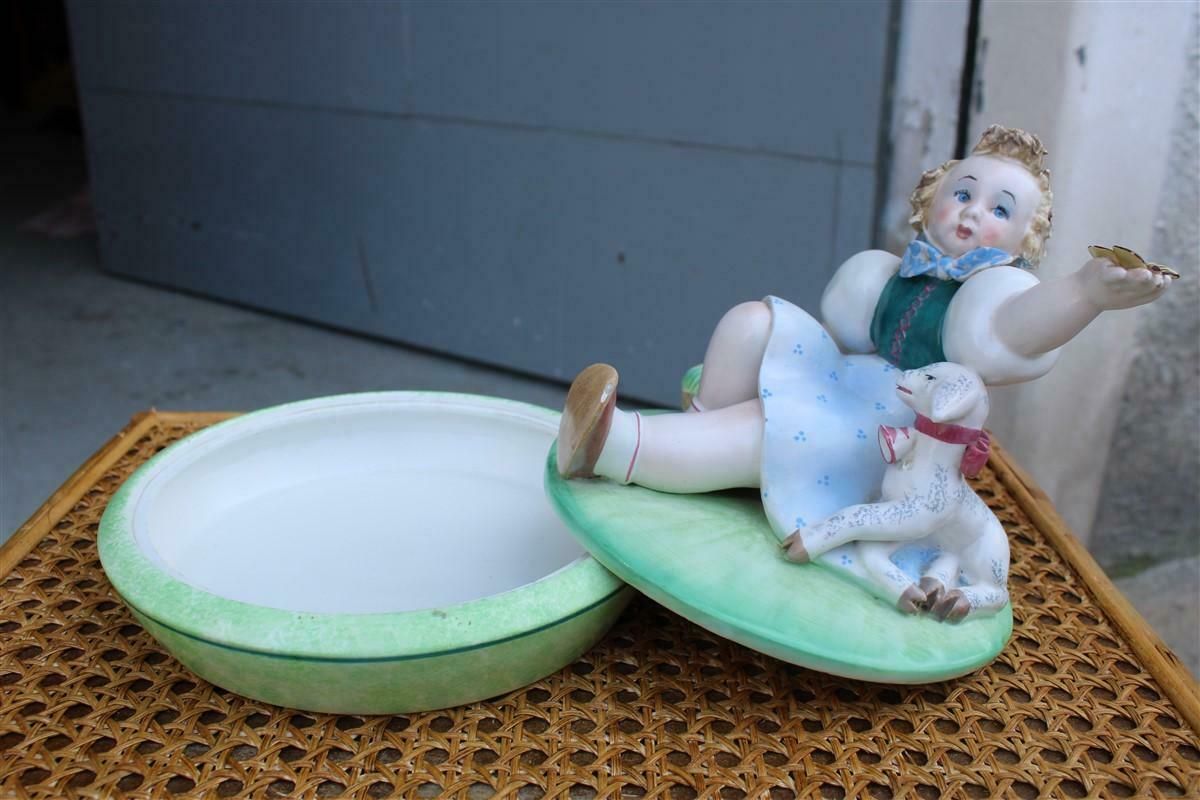 Tarcisio Tosin Italian Ceramic Box 1930s With Little Girl And Goat photo buy