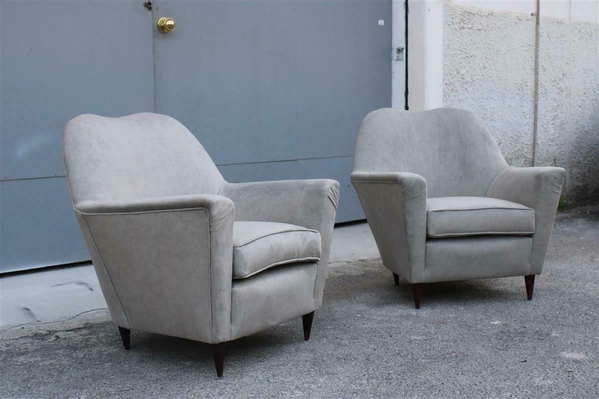 Pair Of Midcentury Italian Armchairs In Ico Parisi Style Gray Velvet photo furniture