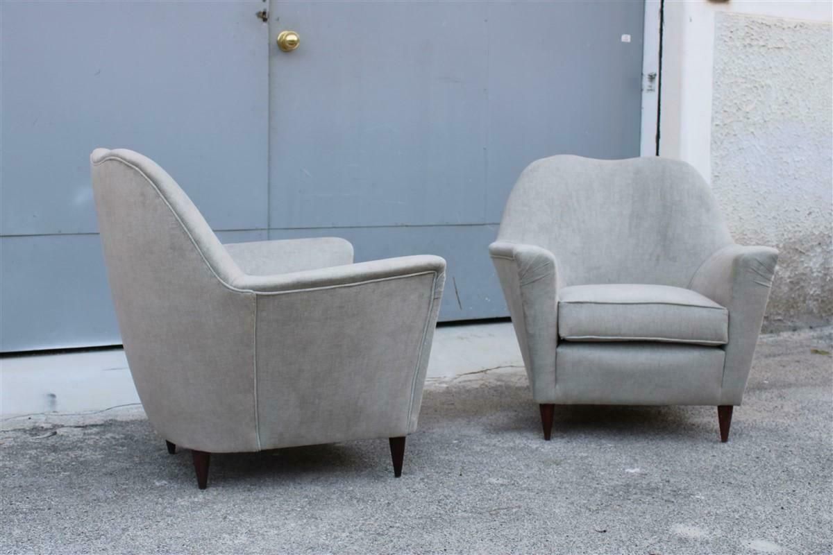 Pair Of Midcentury Italian Armchairs In Ico Parisi Style Gray Velvet photo for sale
