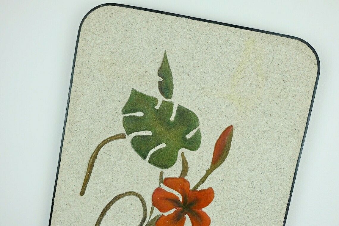Groot Vintage Kroesselbach Mid Century Keramisch Wandtegel Met Gips, Blad  En Bloesemmotief, Ca. Jaren 1950, Wgp photo furniture