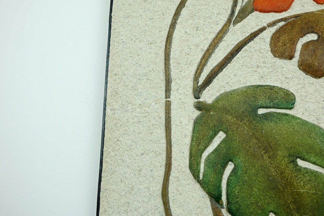 Large Vintage Kroesselbach Mid Century Ceramic And Plaster Wall Tile Floral Decor Leaves And Blossoms 1950s Wgp photo buy