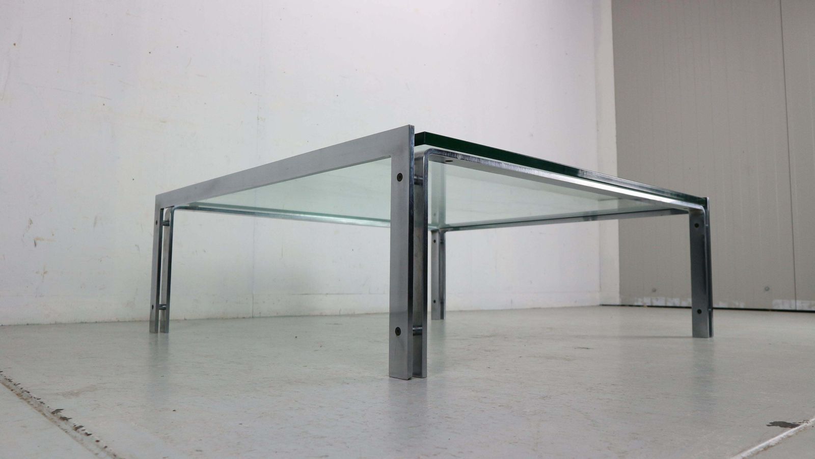 Dutch Metaform Large Steel And Glass Coffee Table By Hank Kwint 1970 photo vinterior