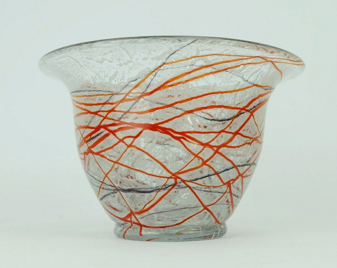 Loetz Klostermühle Art Deco Glazen Vaas Of Schaal, Jaren 1930, Oranje, Rood, Paars En Wit photo Woonaccessoires