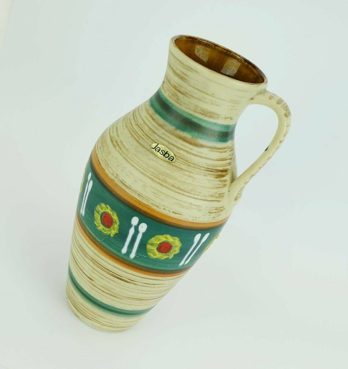Jasba Mid Century Vase 1950s Abstract Pattern And Stripes Model 233/30 photo buy