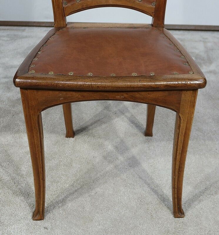 photo vinterior Pair Of Walnut Chairs, School Of Nancy, Art Nouveau, 1900