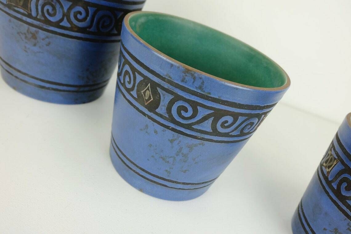 Set Van 3 Bloempotten Ceramano Pergamon Hanns Welling Mid Century Wgp Ca. Jaren 1950–1960 Aardewerk photo Woonaccessoires