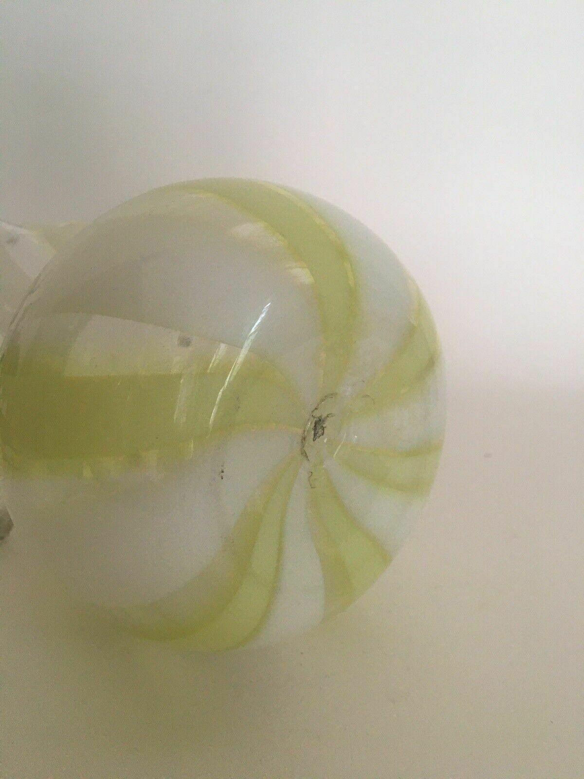 photo for sale Victorian Vaseline Glass Vase Frill Rim Candy Stripe Antique Art Glass