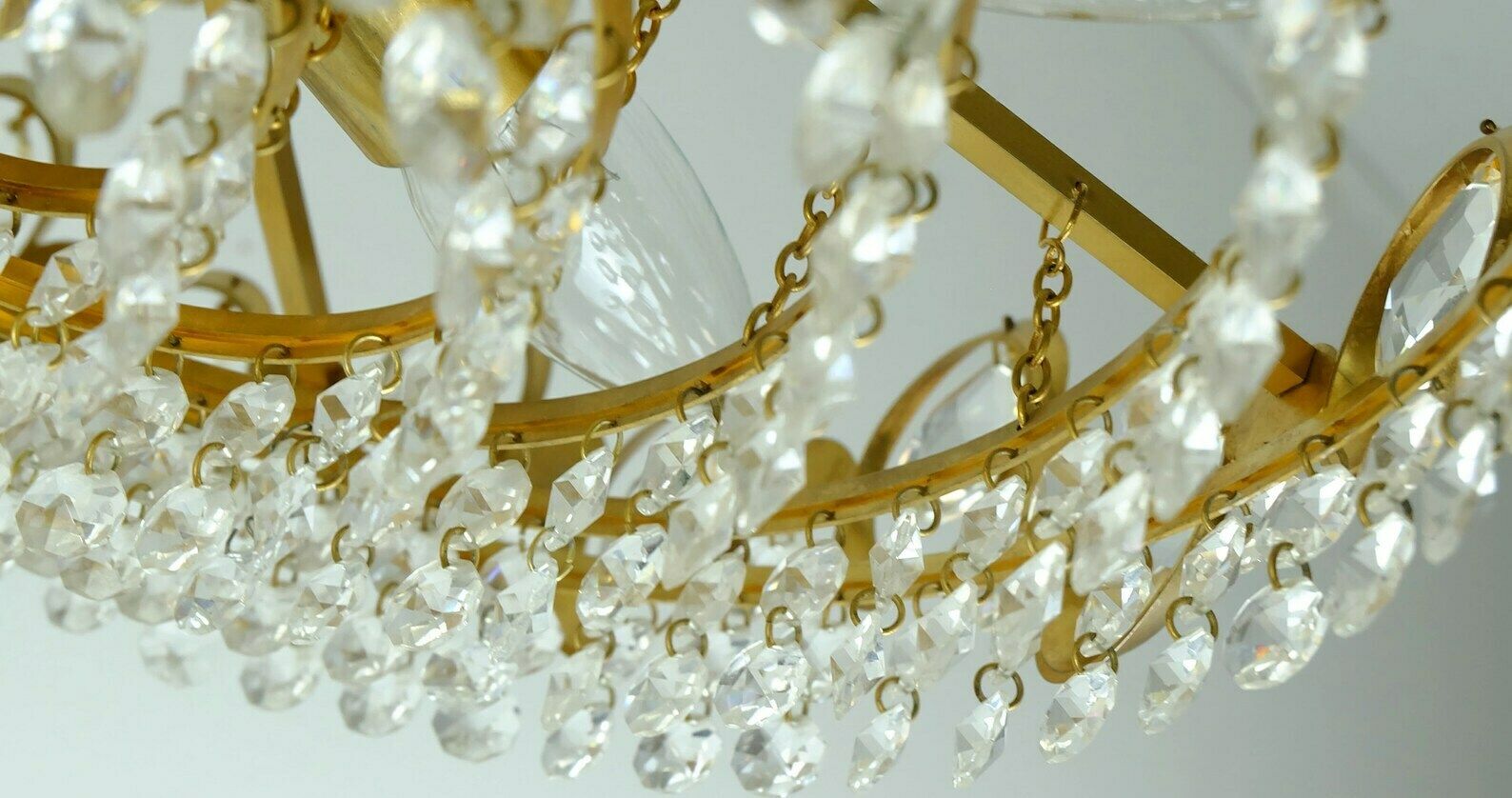 photo furniture Elegant Mid Century Pendant Light Chandelier Palwa Crystal Glass And Gilt Brass