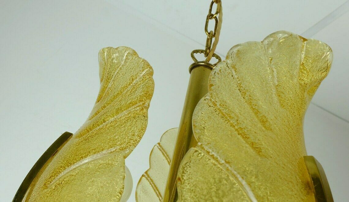 photo furniture Mid Century Pendant Lamp Brass Amber Glass 1960s Small Chandelier