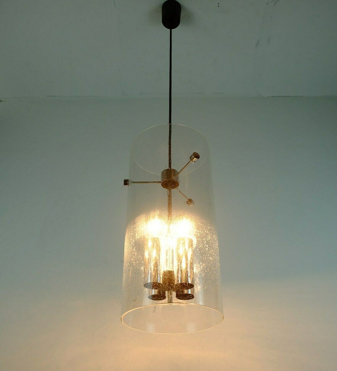 Huge Glashuette Limburg Pendant Light Cylindrical Bubble Glass Shade And Chrome 1970s Model 4399 photo buy