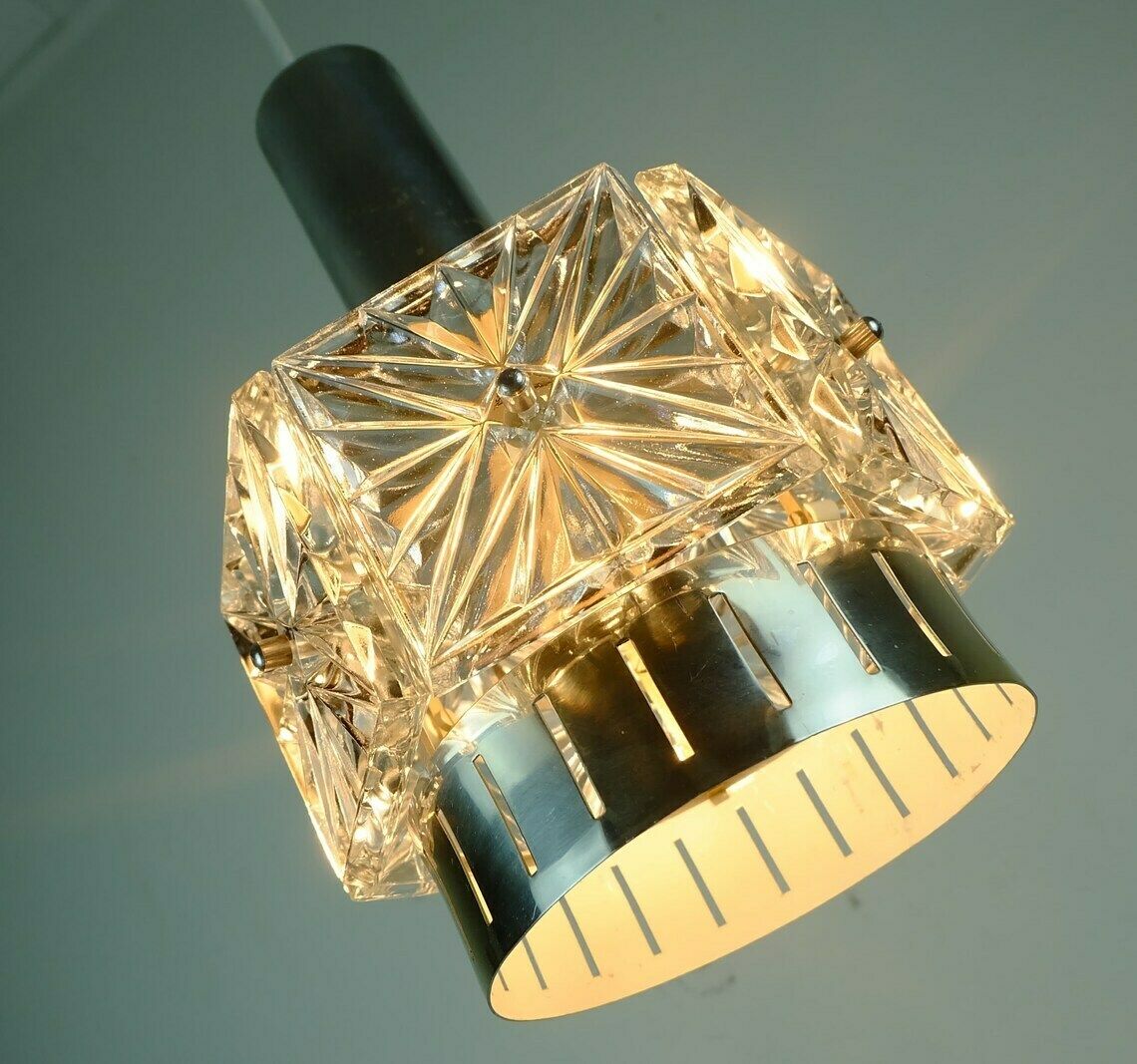 No. 2 Of 2: Elegant Mid Century Pendant Light Crystal Glass And Metal 6 Glass Prisms 1960s photo Lighting