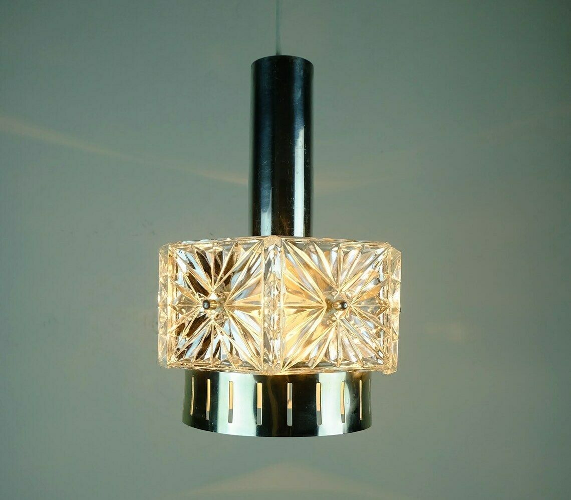 photo furniture No. 2 Of 2: Elegant Mid Century Pendant Light Crystal Glass And Metal 6 Glass Prisms 1960s