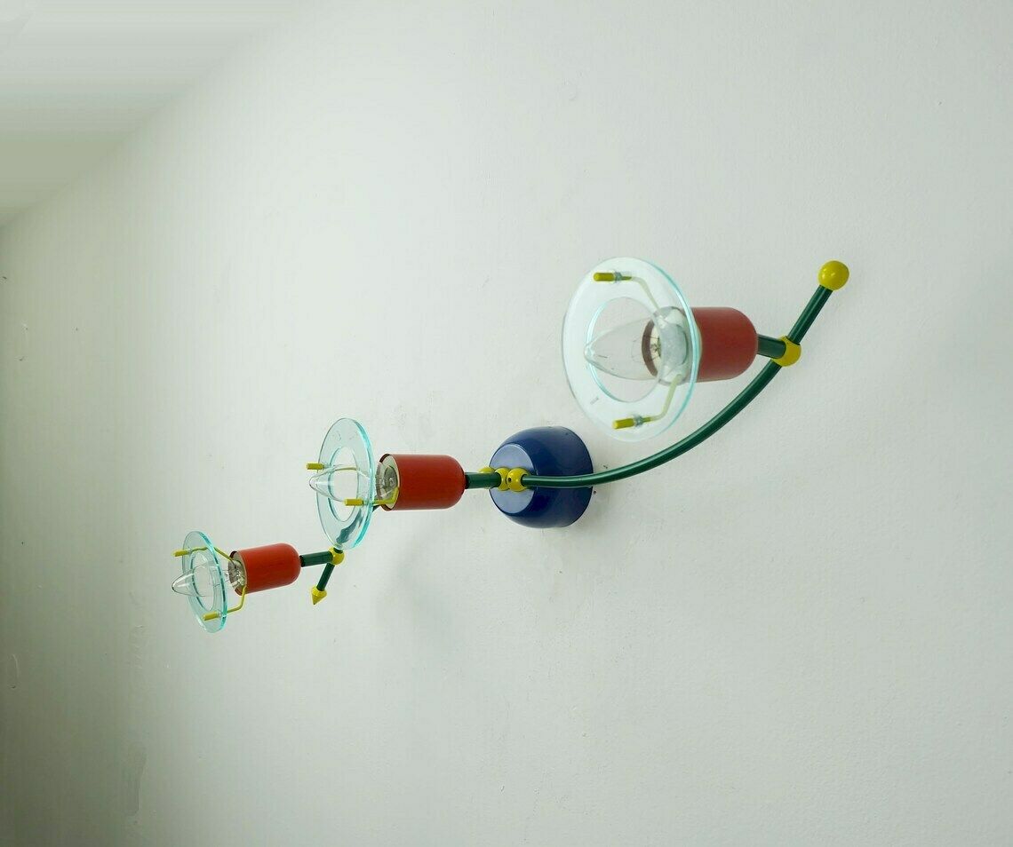 1980s 3 Spot Ceiling Fixture Metal And Lucite Honsel Memphis Era photo Lighting