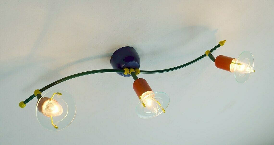 1980s 3 Spot Ceiling Fixture Metal And Lucite Honsel Memphis Era photo 172.591