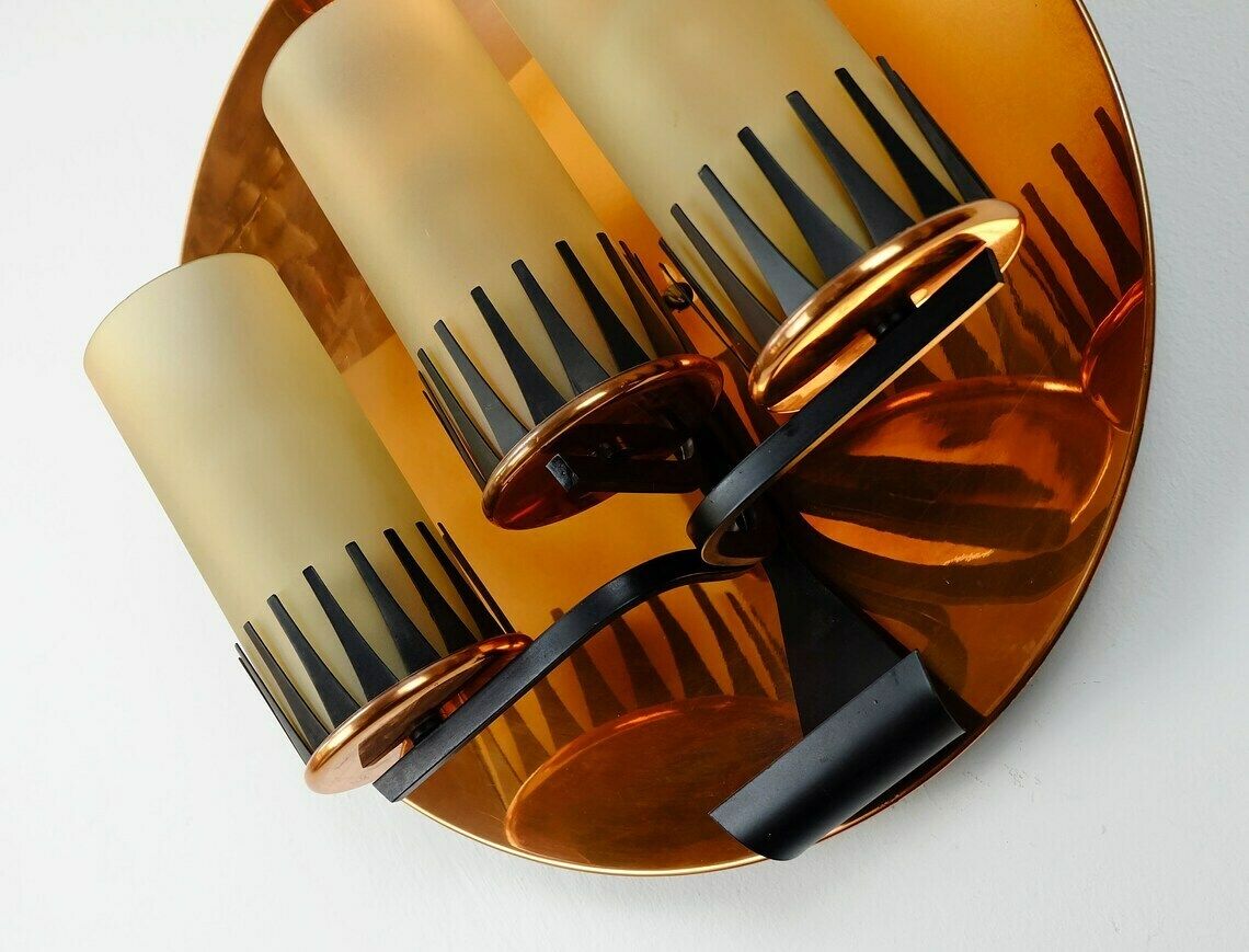 Rare And Outstanding Mid Century Sconce Wall Lamp Stilnovo Era Copper Metal Glass photo furniture