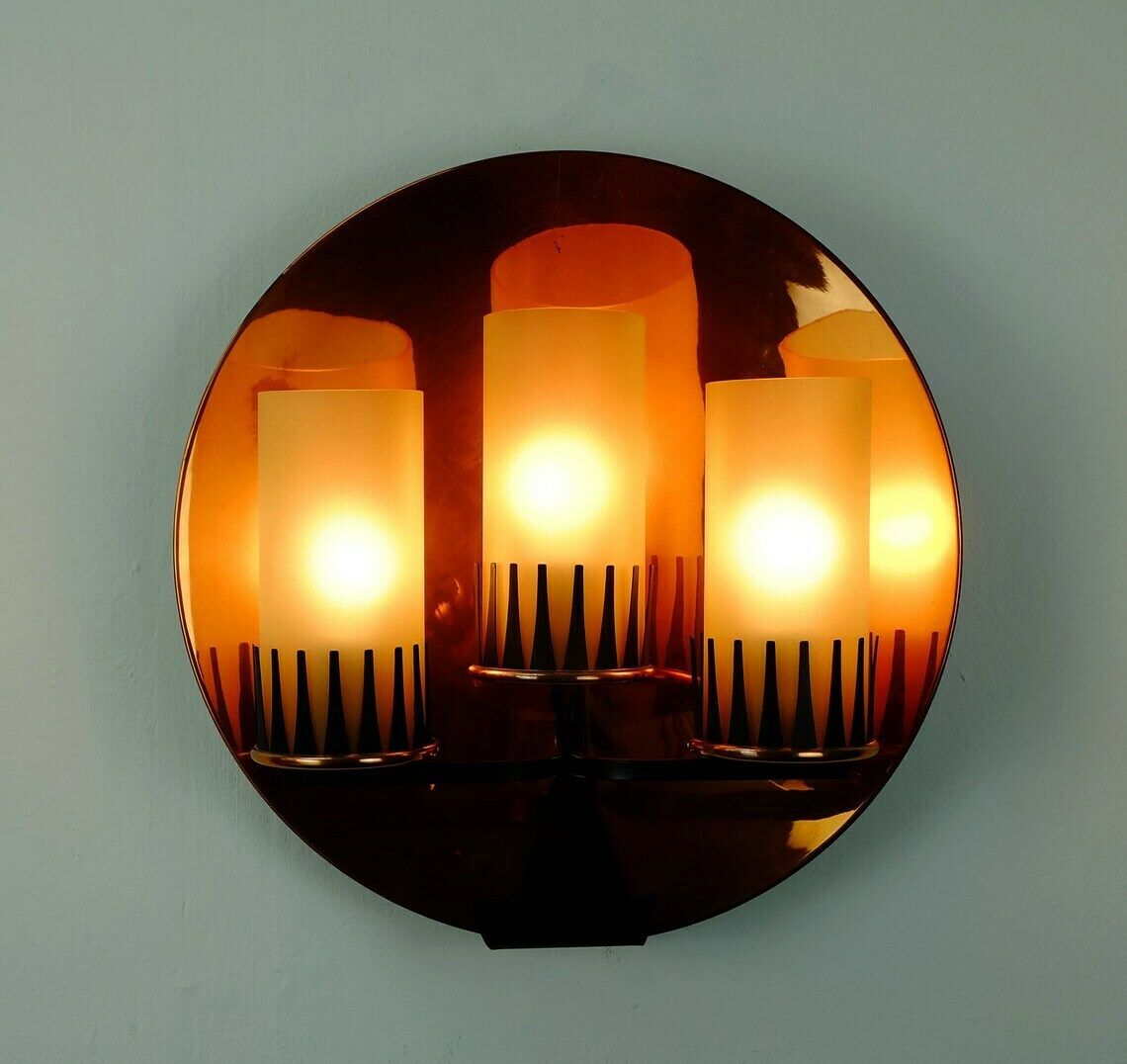 Rare And Outstanding Mid Century Sconce Wall Lamp Stilnovo Era Copper Metal Glass photo buy