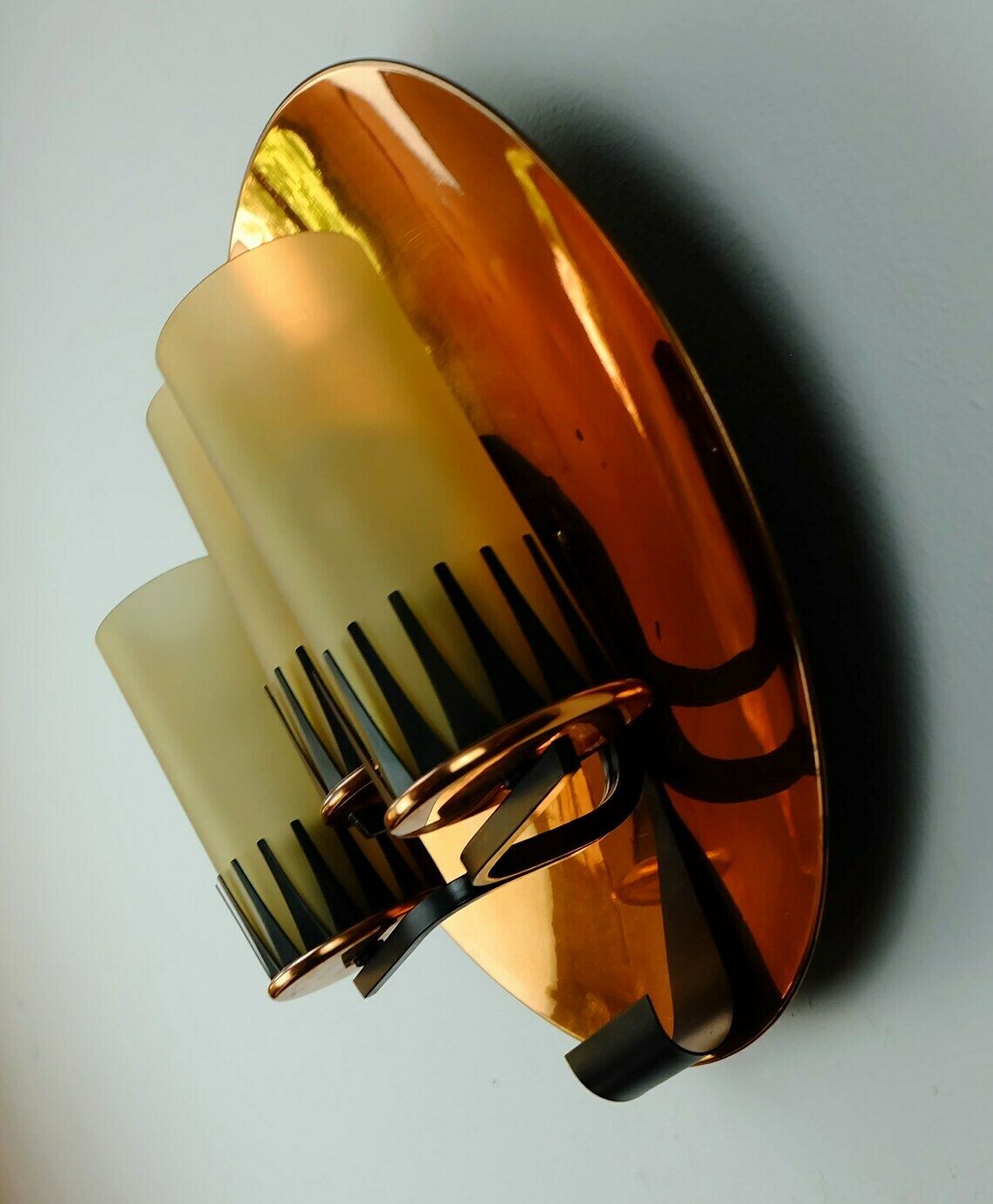 photo furniture Rare And Outstanding Mid Century Sconce Wall Lamp Stilnovo Era Copper Metal Glass
