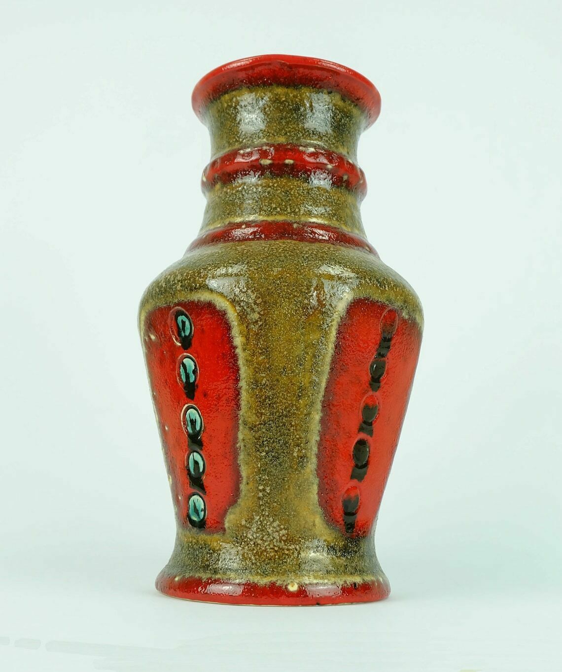 Vintage 1960s 70s Vase U Keramik Model 593/30 Red Brown Green Black Wgp photo buy