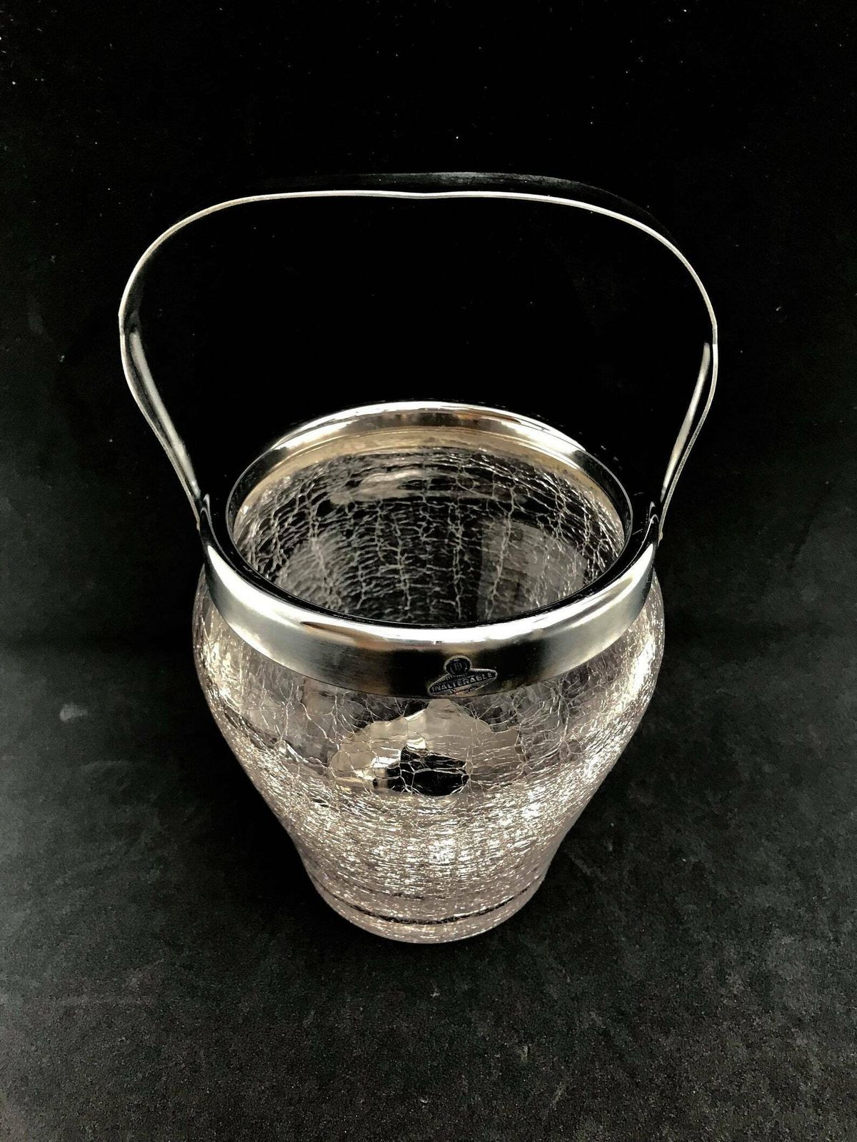 Glass Ice Bucket Vintage Mid Century Crackled Glass Vintage Ice Bucket Vintage Bar Accessoires Christmas Gift Bar Cart photo for sale