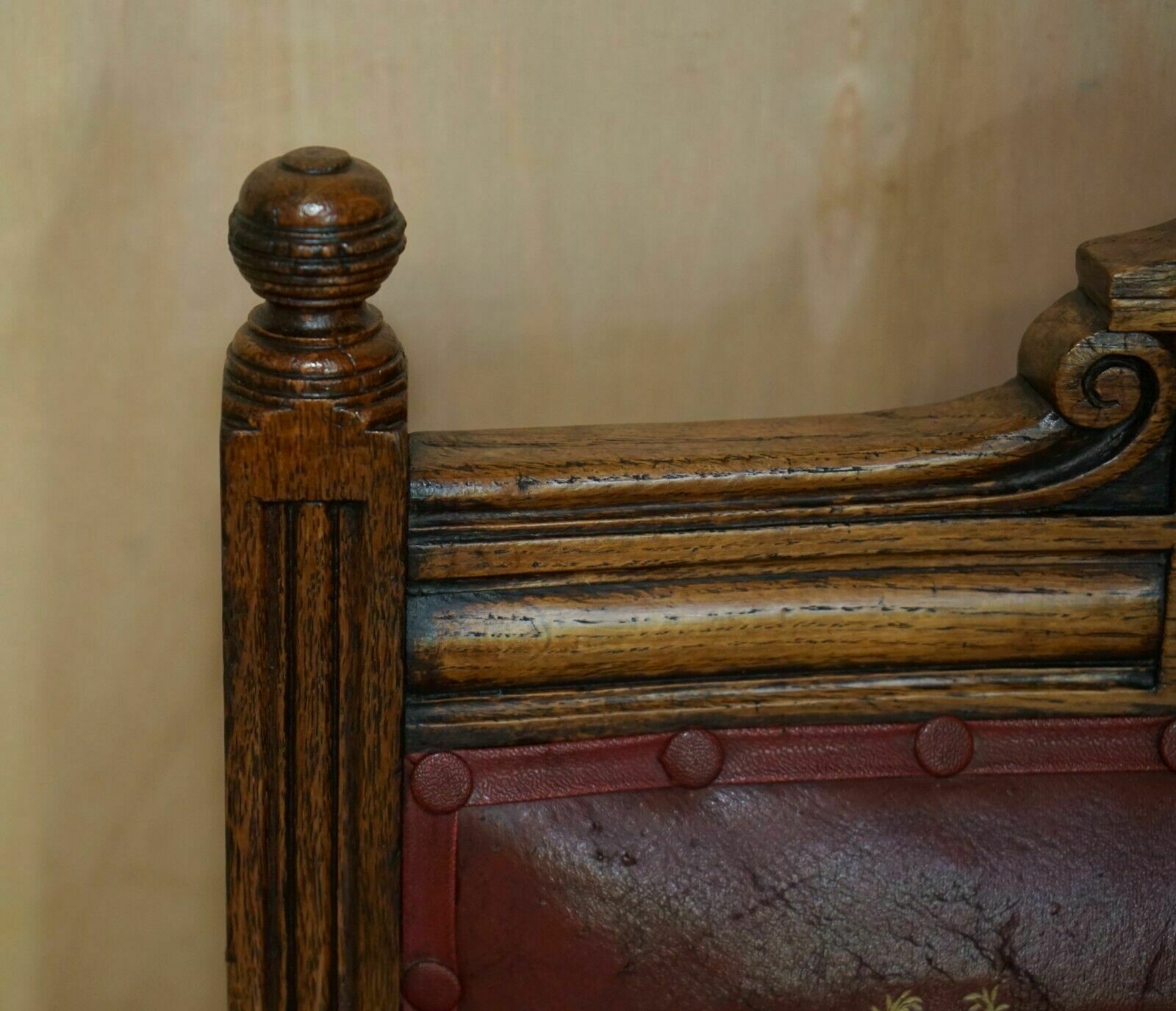 Heavily Carved English Antique Victorian Armchair + Coat Of Arms Armorial Crest photo 1950.0