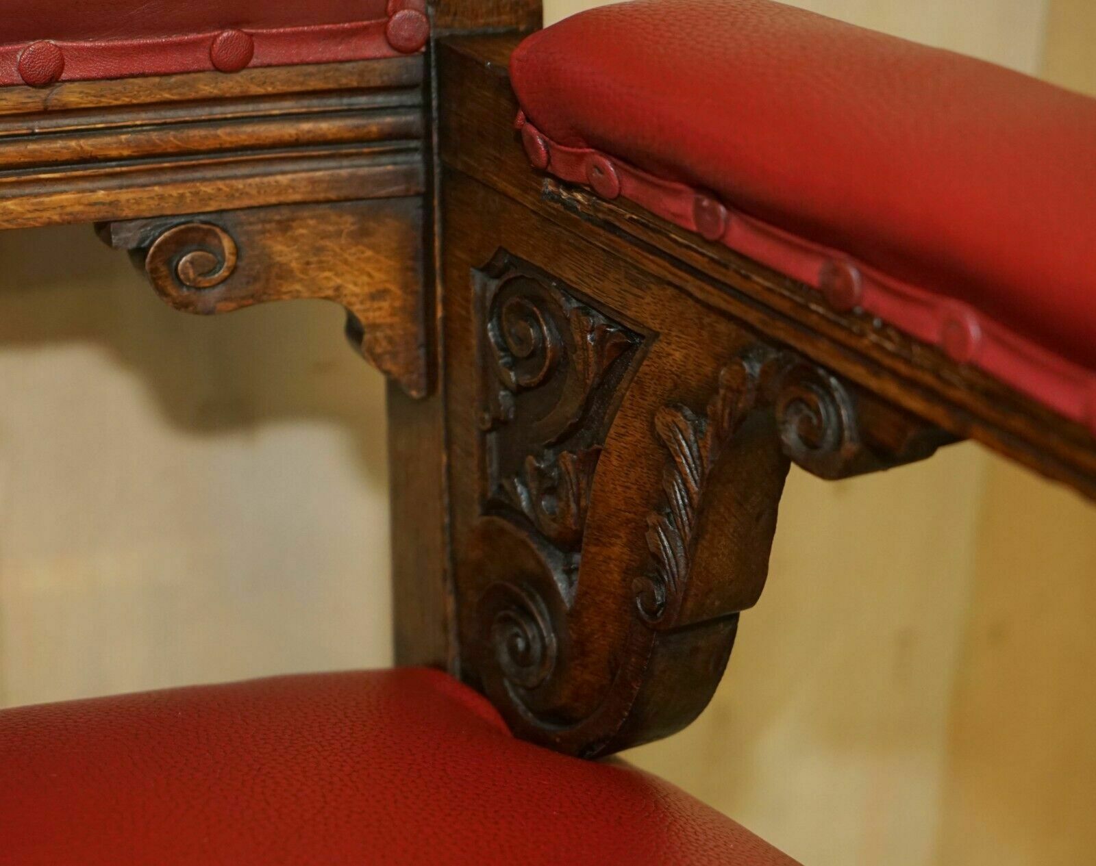 photo for sale Heavily Carved English Antique Victorian Armchair + Coat Of Arms Armorial Crest