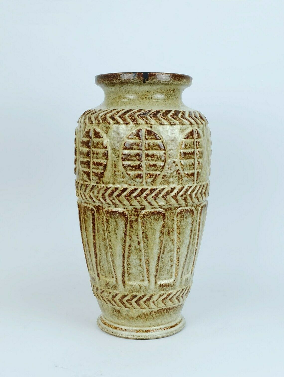 1960s 70s Bay Keramik Vase Floorvase 72 40 Beige And Brown Relief Pattern photo for sale