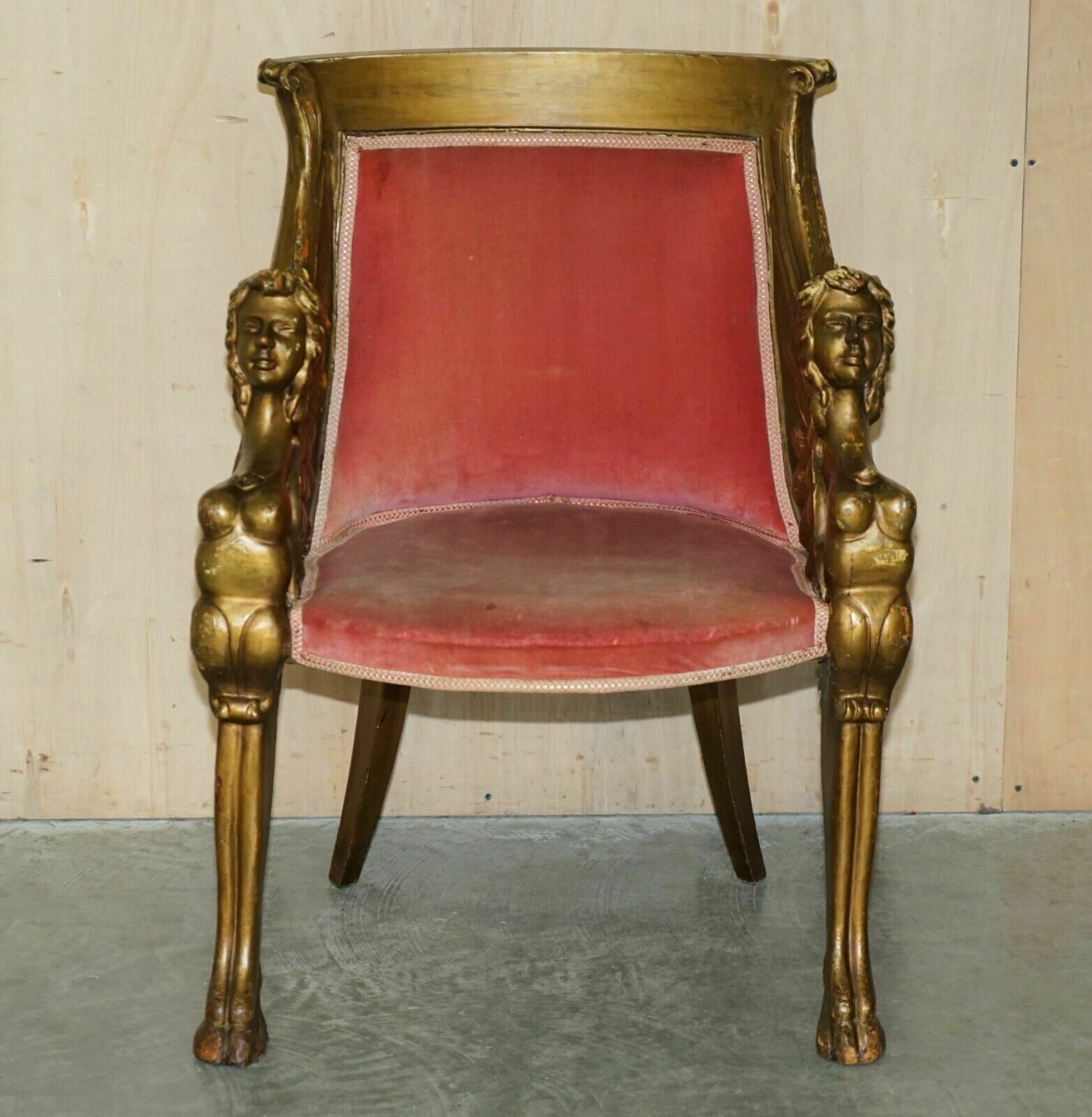 After Thomas Hope Antique Circa 1780 George III Hand Carved Giltwood Armchair photo for sale