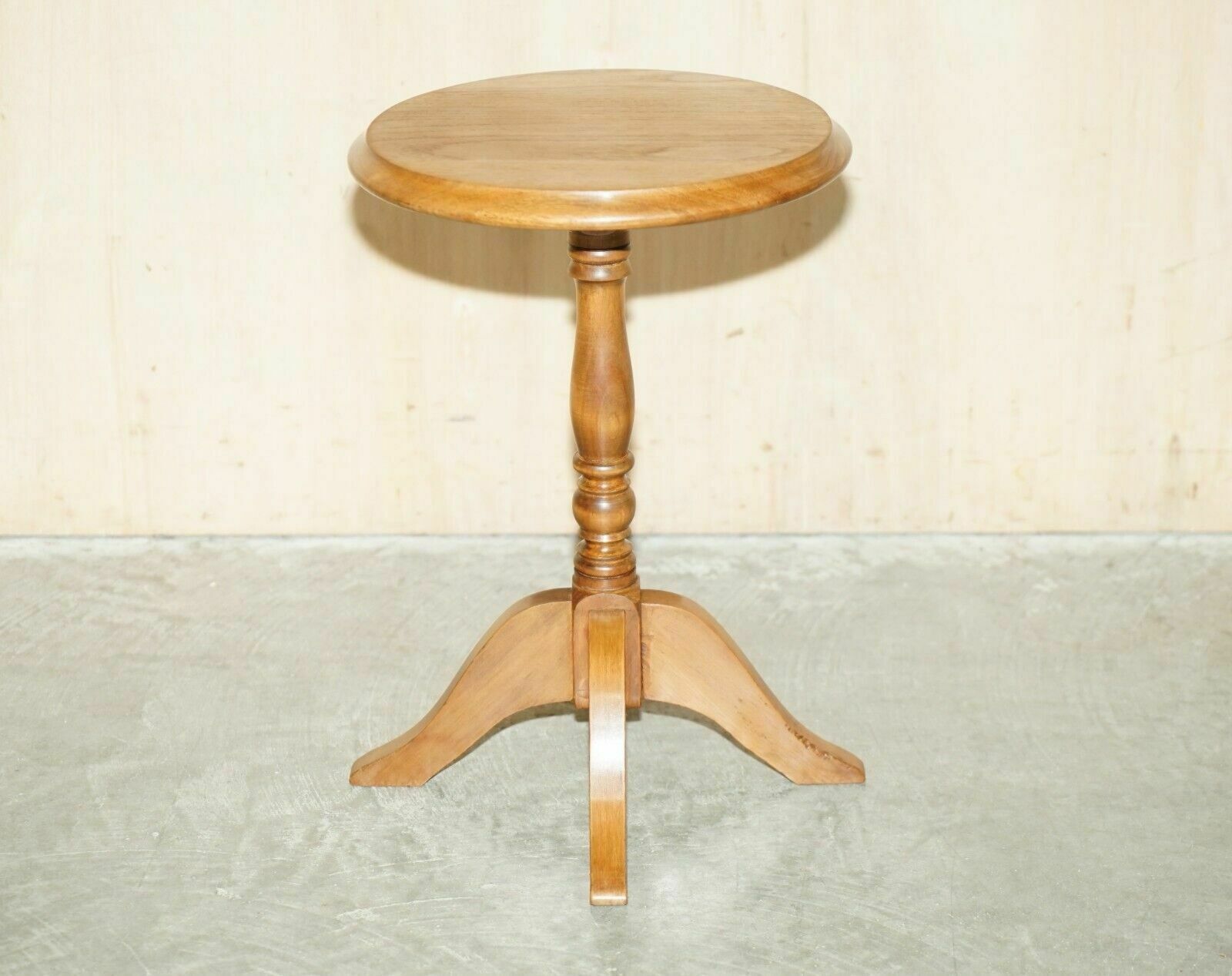 Vintage English Oak Tripod Side End Lamp Wine Table Lovely Patina To The Top photo furniture