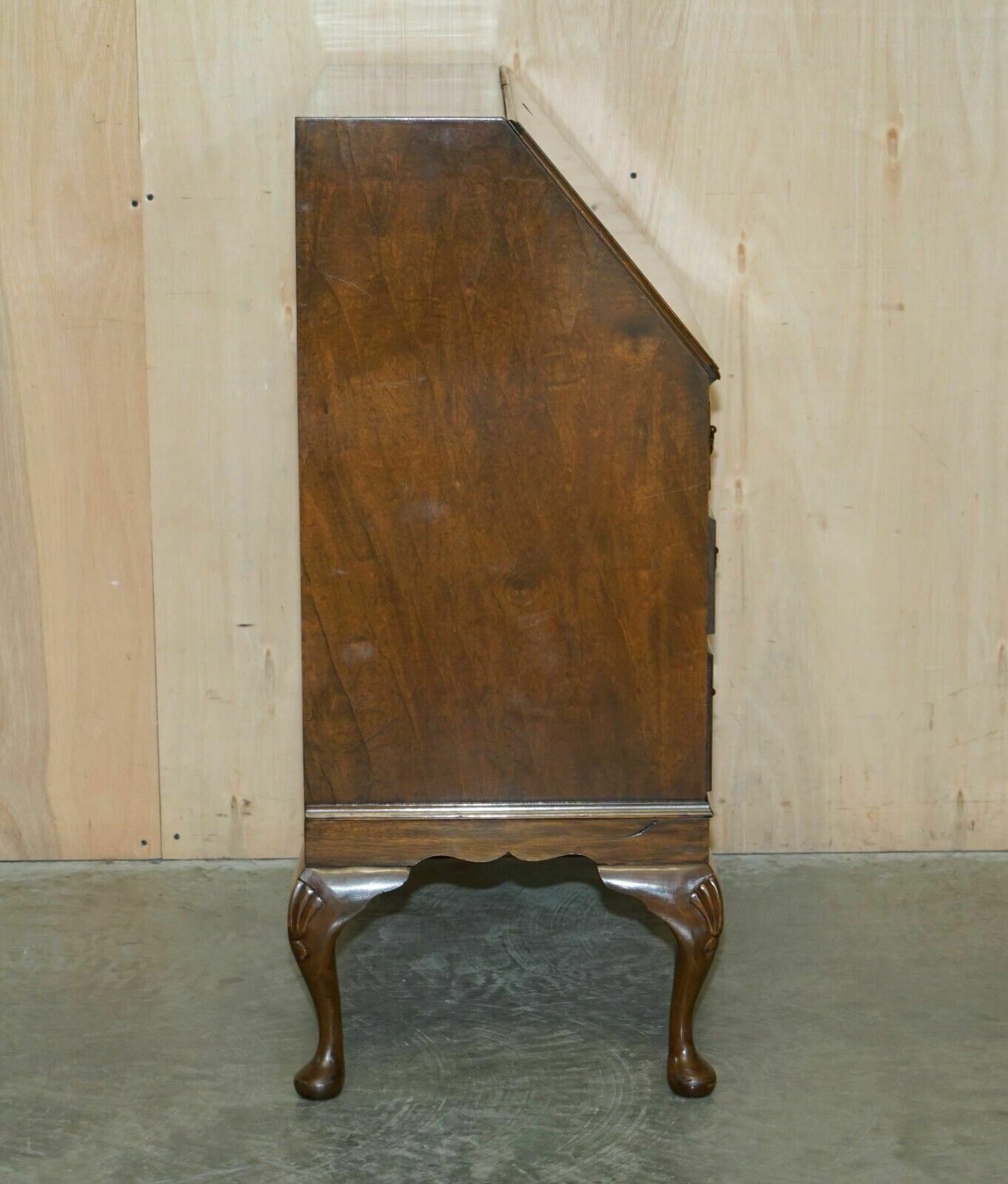 1850.0 Stunning 1900's Burr & Burl Walnut Drop Front Bureau Desk Lovely Timber Patina photo
