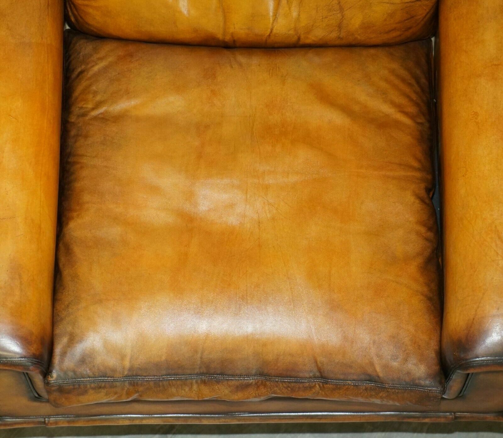 photo furniture Restored Vintage 1970's Hand Dyed Whisky Brown Leather Swivel Armchair Part Set