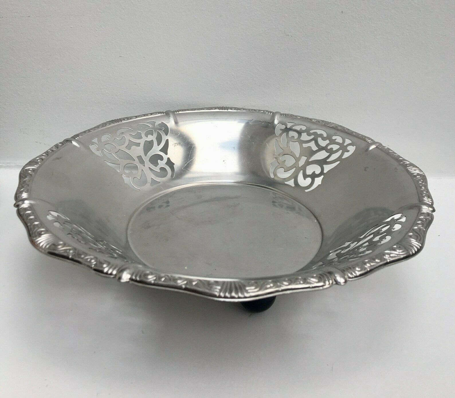 Alessi Fruit Bowl Centerpiece Bread Serving Vintage Bowl Stainless Steel, Black Plastic Ball Feet Mid Century 1960s Christmas Gift For Mum photo vintage