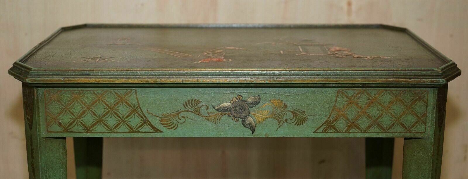 Antique Victorian Chinese Chinoiserie Hand Painted Green Side End Wine Table photo Furniture