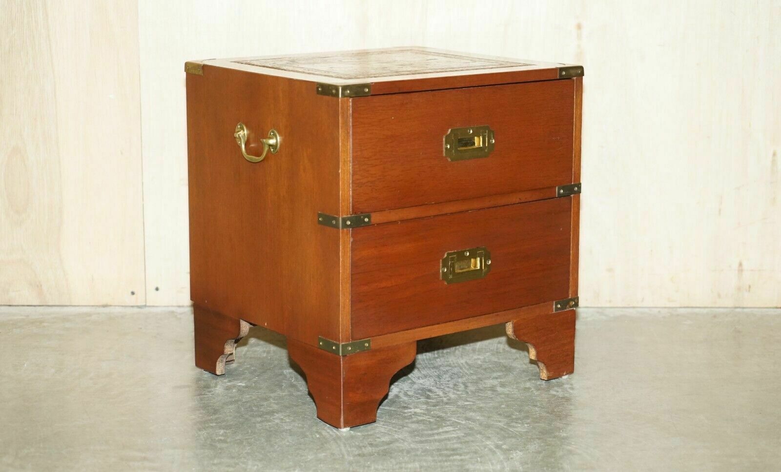 Stunning Harrods Kennedy Military Campaign Side End Table Drawers Brown Leather photo furniture