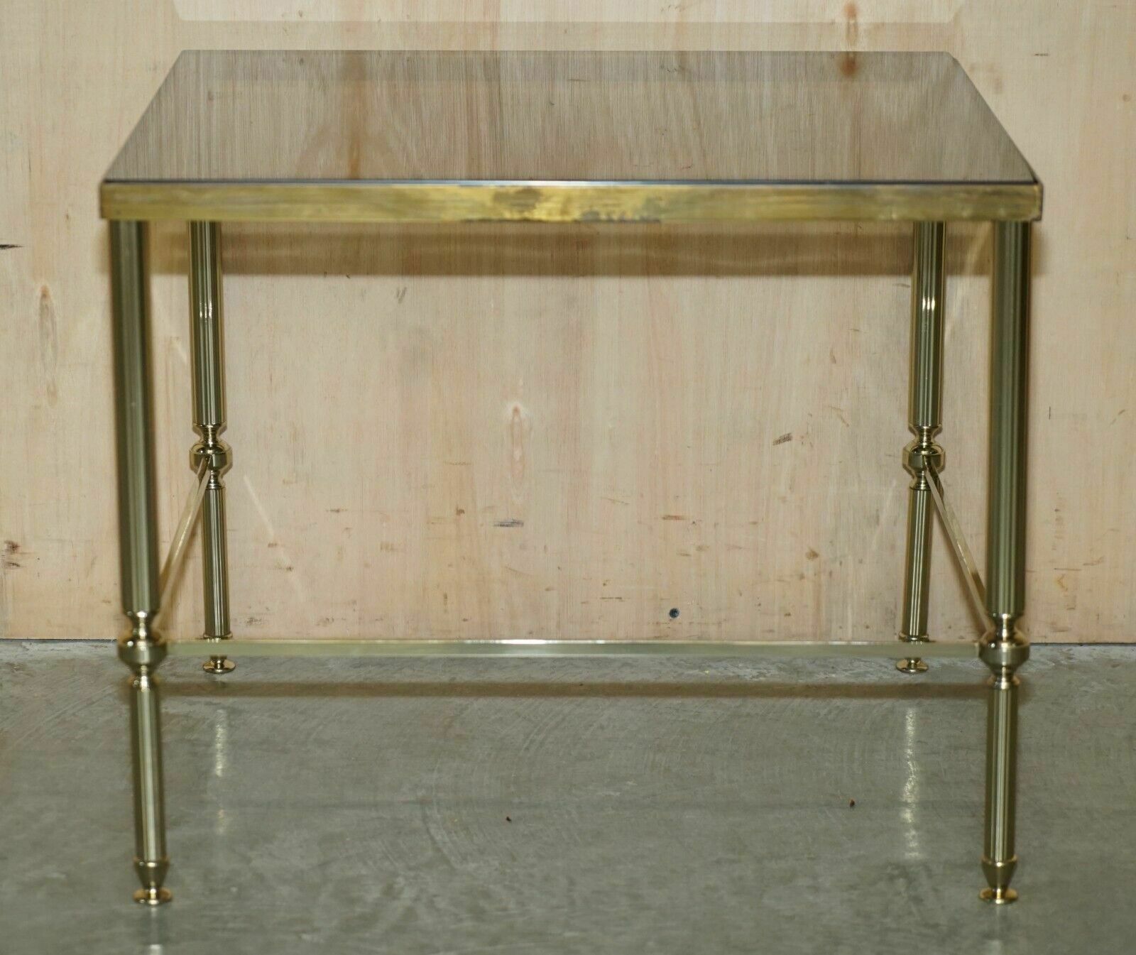 Maison Jansen Nest Of Tables Hollywood Regency Nest Of Three Brass Glass Tables photo vintage