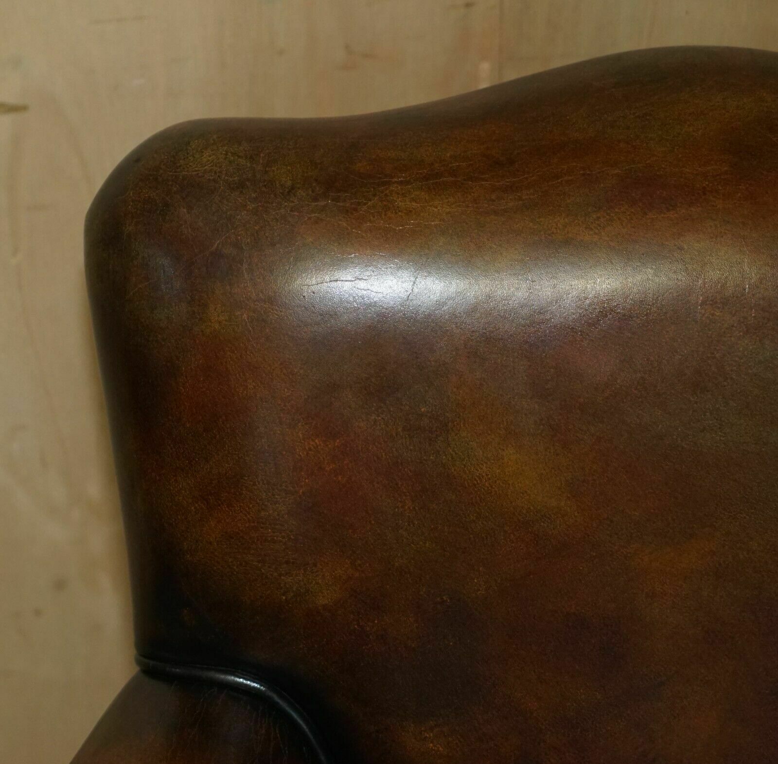 Pair Of Restored Antique Art Deco Hand Dyed Cigar Brown Leather Club Armchairs photo 3950.0