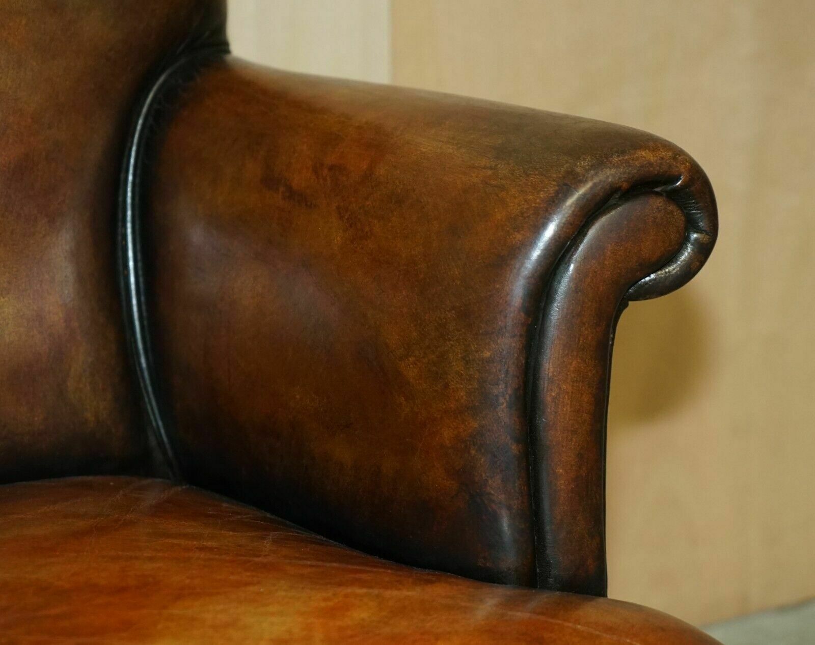 Pair Of Restored Antique Art Deco Hand Dyed Cigar Brown Leather Club Armchairs photo buy