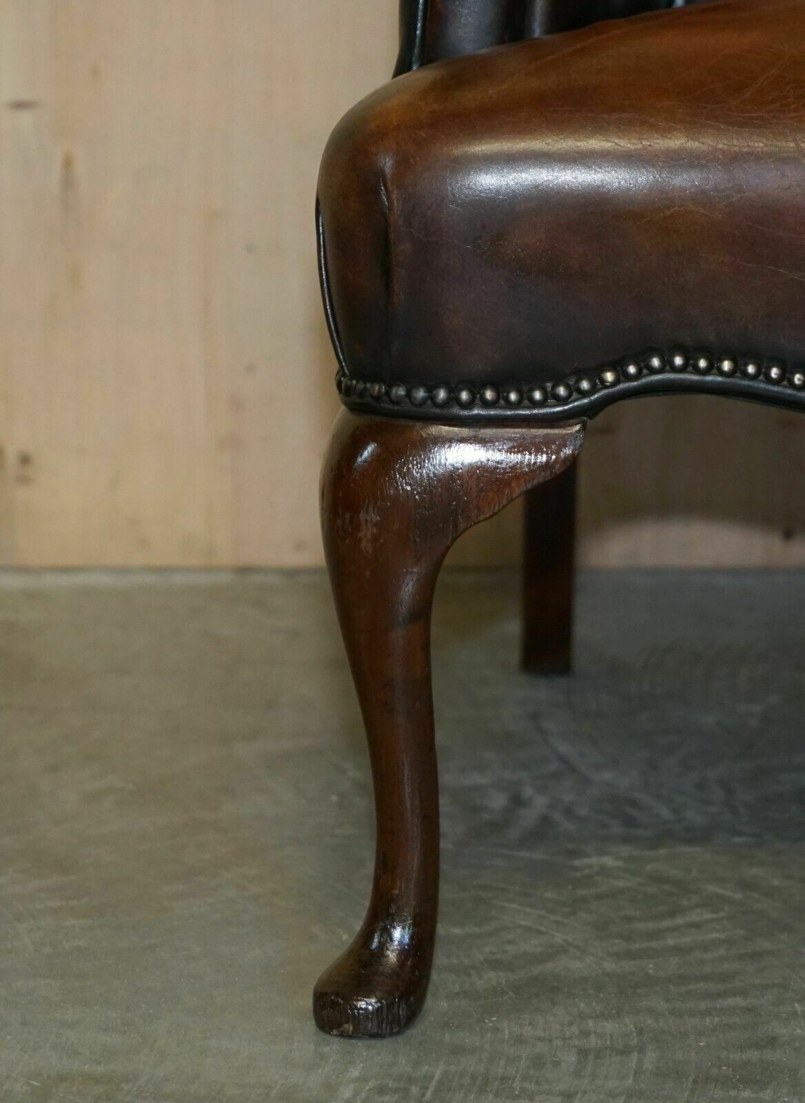 photo furniture Pair Of Restored Antique Art Deco Hand Dyed Cigar Brown Leather Club Armchairs
