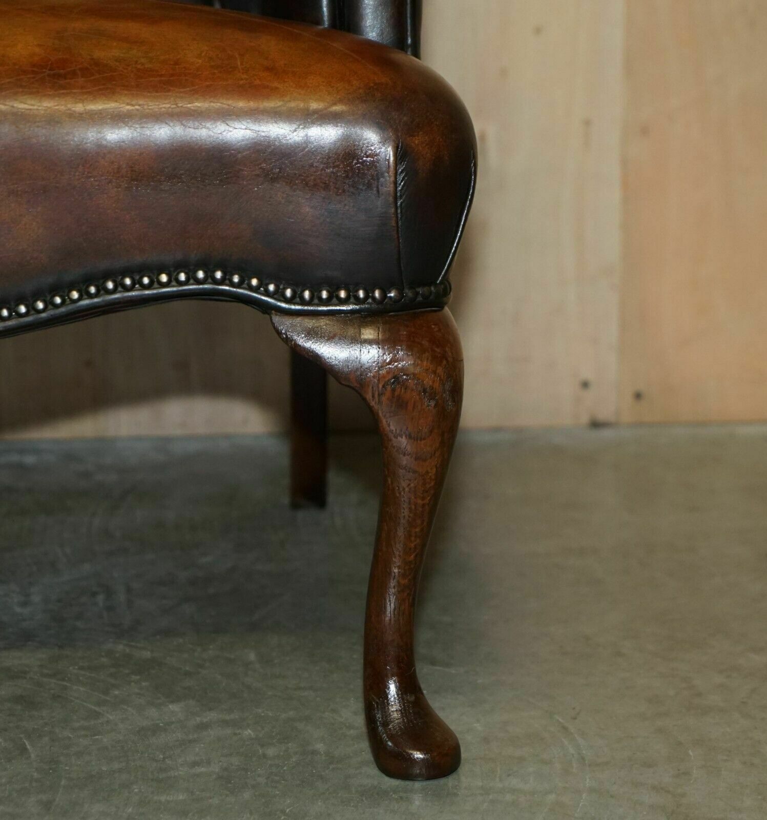 Furniture Pair Of Restored Antique Art Deco Hand Dyed Cigar Brown Leather Club Armchairs photo