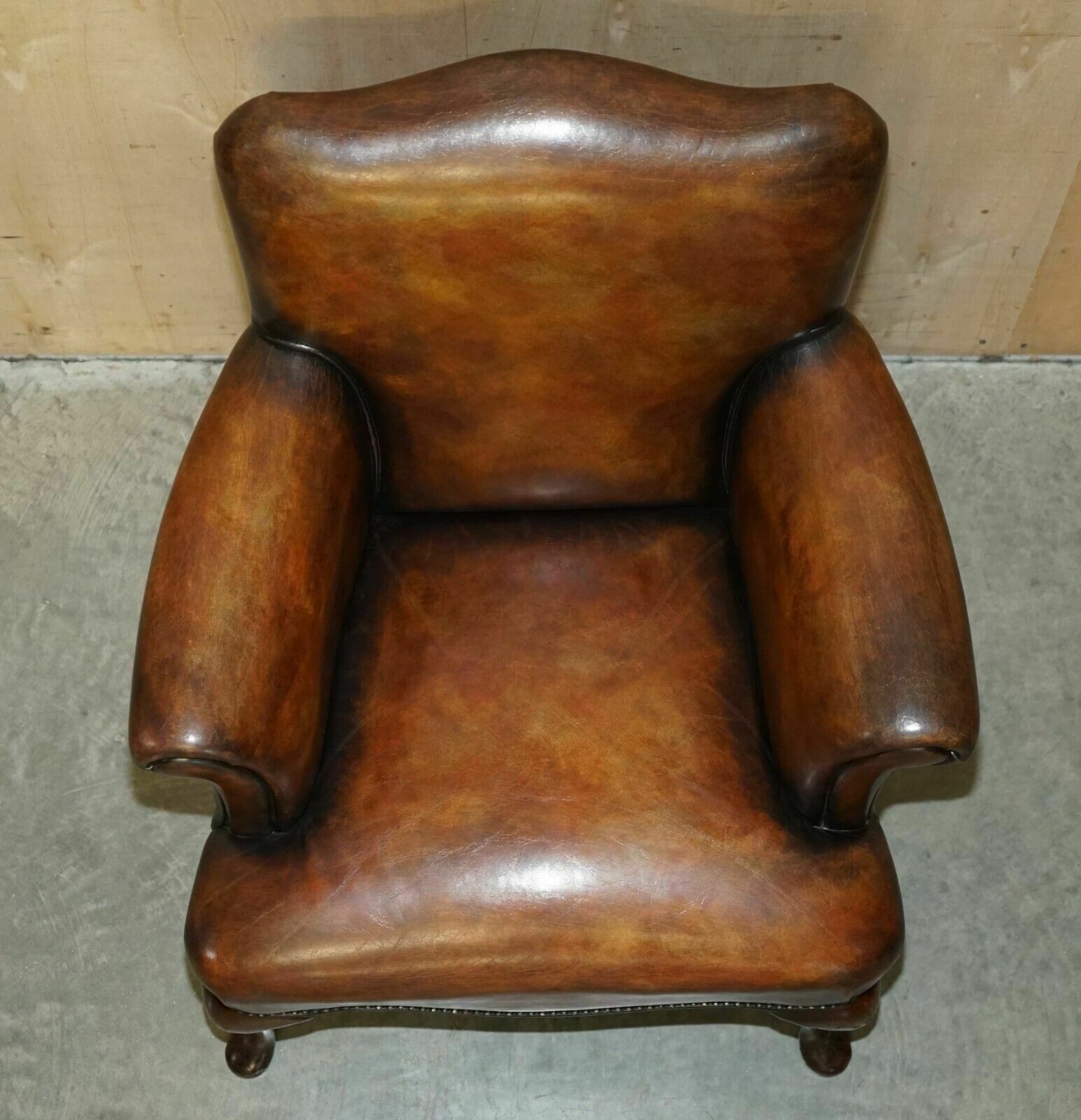3950.0 Pair Of Restored Antique Art Deco Hand Dyed Cigar Brown Leather Club Armchairs photo