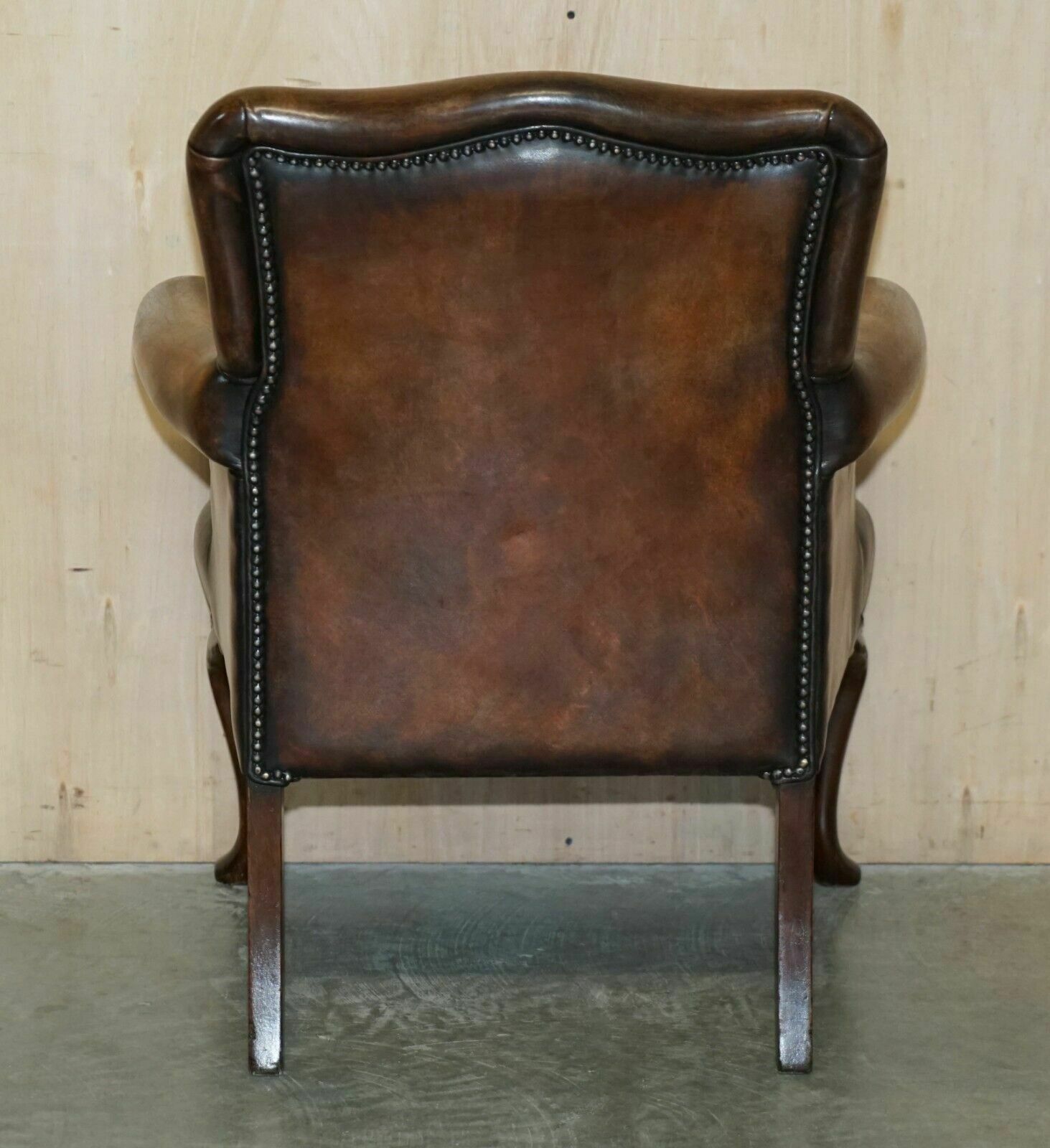 photo vintage Pair Of Restored Antique Art Deco Hand Dyed Cigar Brown Leather Club Armchairs